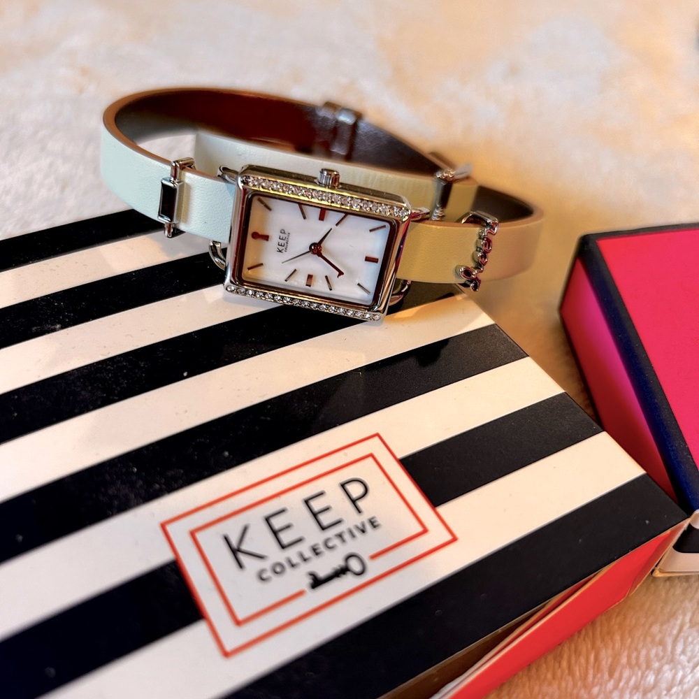 Stella and Dot reversible band with tank watch and charms